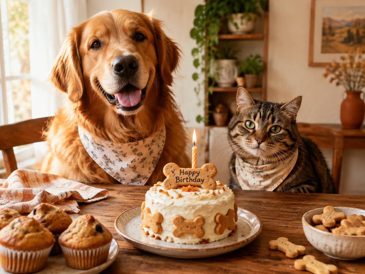 Perro y gato con torta natural